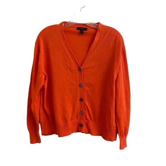 J. Crew Summerweight Cotton V-Neck Cardigan Sweater Orange Small - Picture 1 of 5